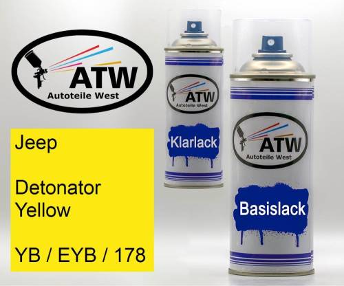 Jeep, Detonator Yellow, YB / EYB / 178: 400ml Sprühdose + 400ml Klarlack - Set, von ATW Autoteile West.
